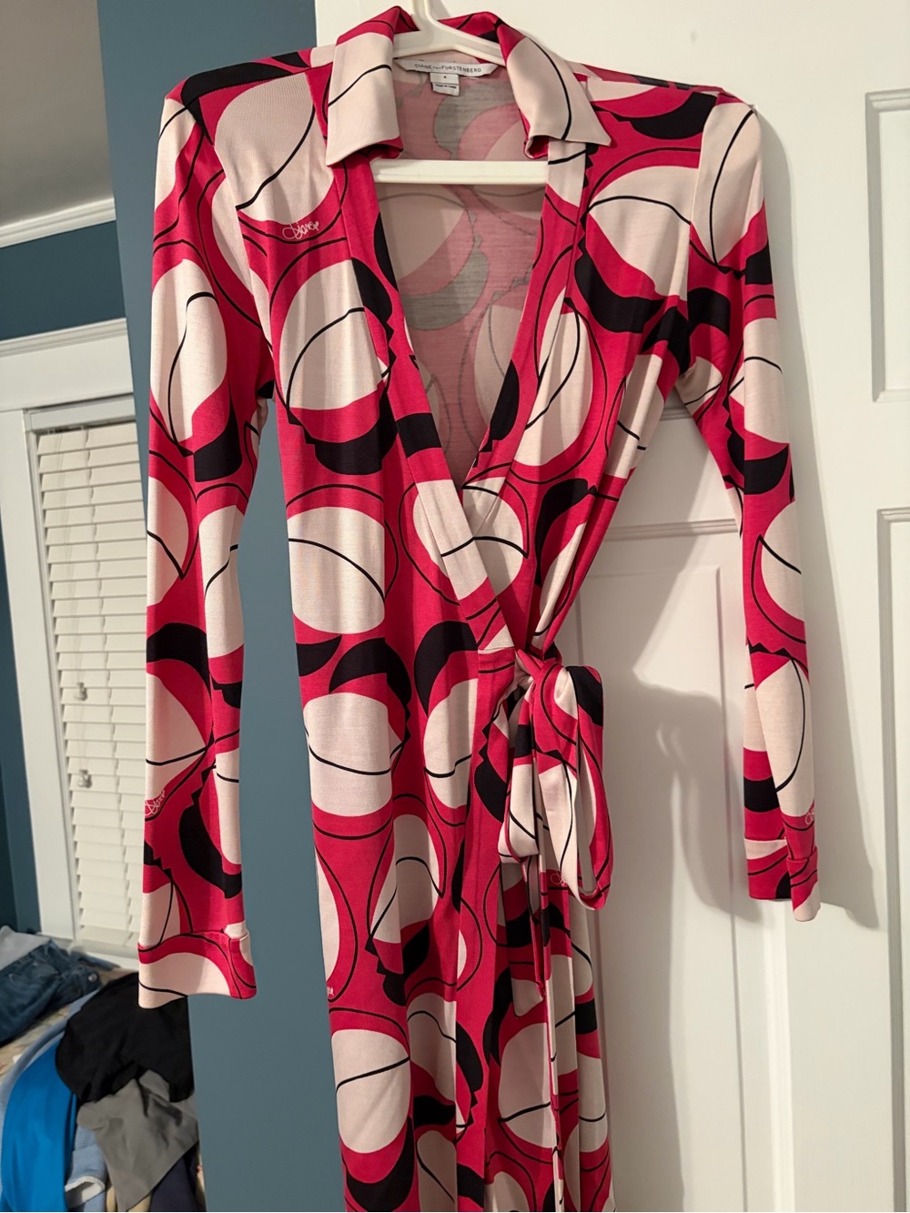 Diane Von Furstenberg Pink Black Cream Printed Wrap Dress